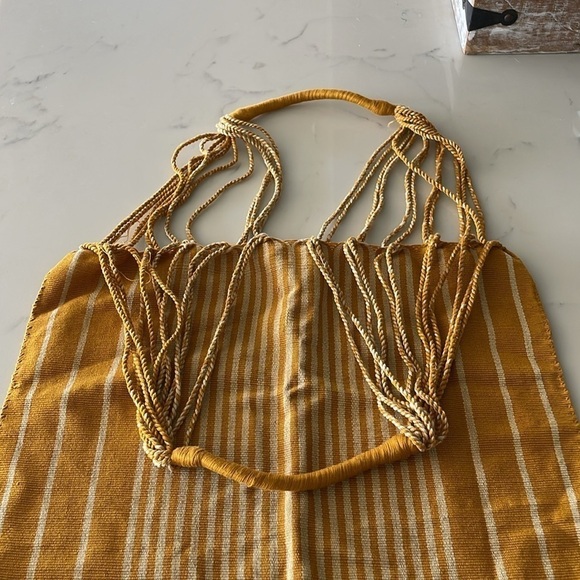 mustard and cream woven tote bag - Picture 6 of 10